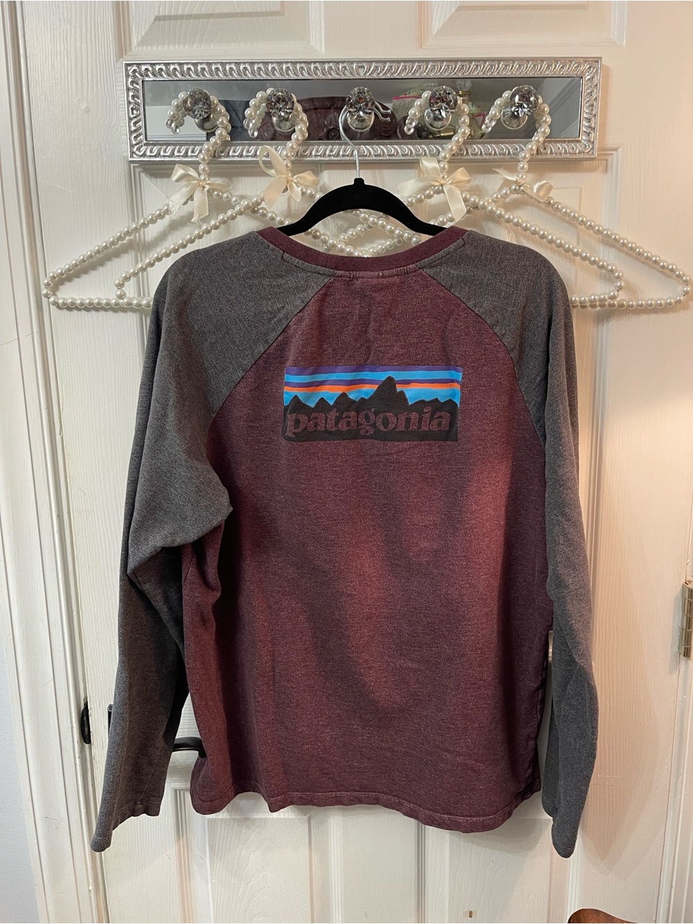 Patagonia Men's Maroon & Charcoal Raglan Crewneck Sweatshirt